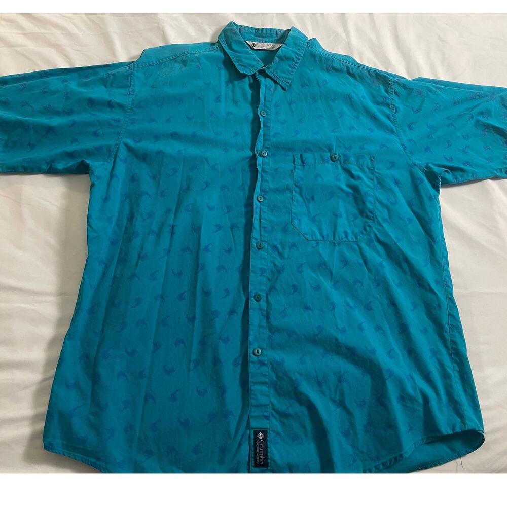 Columbia Sailfish Pattern Short Sleeve Button Up SZ XL